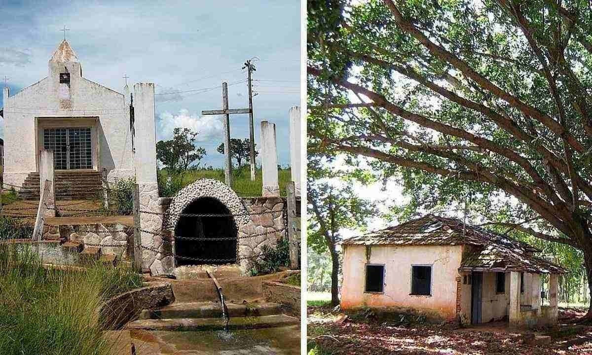 Capela, mina d’água e uma das residências do povoado ilustram 
contraste entre passado de tradições e presente de abandono -  (crédito: Divulgação/Redes Sociais)
