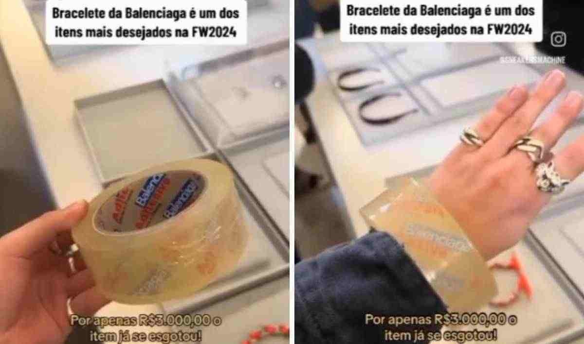 Pulseira da Balenciaga em formato de rolo de fita adesiva deixou internautas em choque
 -  (crédito: Reprodução / redes sociais)