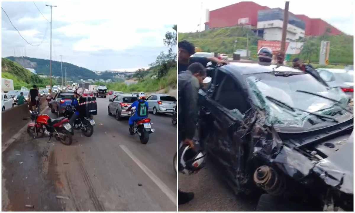 Acidente entre carreta e carros deixa feridos na BR-381, em Betim