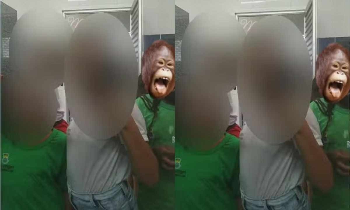 Aluna de escola municipal de BH cobre o rosto de garota negra com imagem de macaco -  (crédito: Reprodução/Redes sociais)