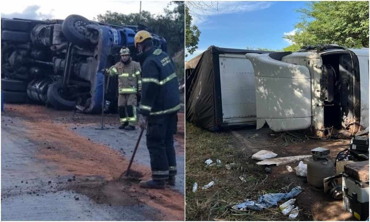 Ao menos duas pessoas ficaram feridas em acidentes envolvendo carretas em rodovias que passam pelo Norte de Minas Gerais, nesse sábado (30/3) -  (crédito: CBMMG / Divulgação)
