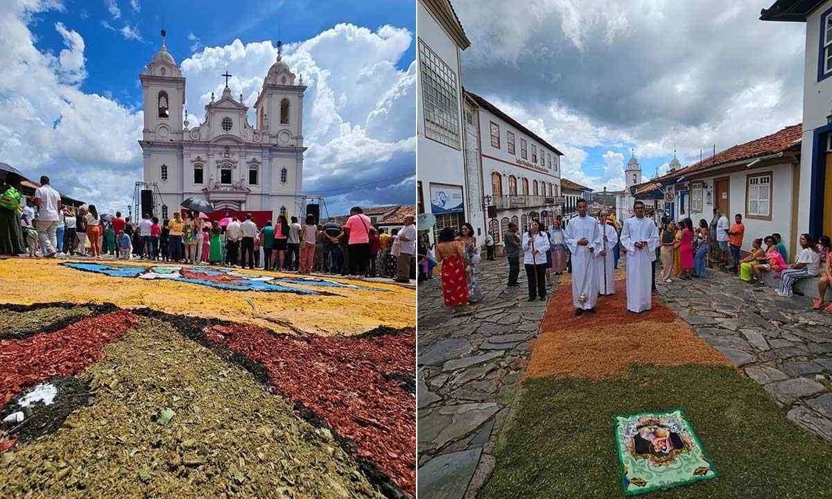 Ruas do antigo Tejuco receberam a decoração dos tapetes para a passagem da Procissão de Páscoa -  (crédito: Paulo Donizete/divulgação)