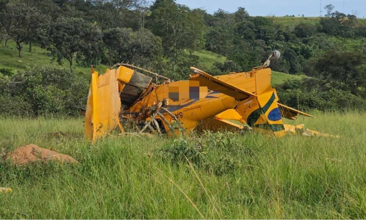 Aeronave carregada de produtos agrícolas realiza pouso forçado em Catalão (GO), às margens da rodovia GO-305 -  (crédito: Corpo de Bombeiros do Estado de Goiás)
