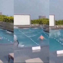 Terremoto em Taiwan: homem que ficou na piscina durante tremor está bem, diz hotel - Reprodução / redes sociais