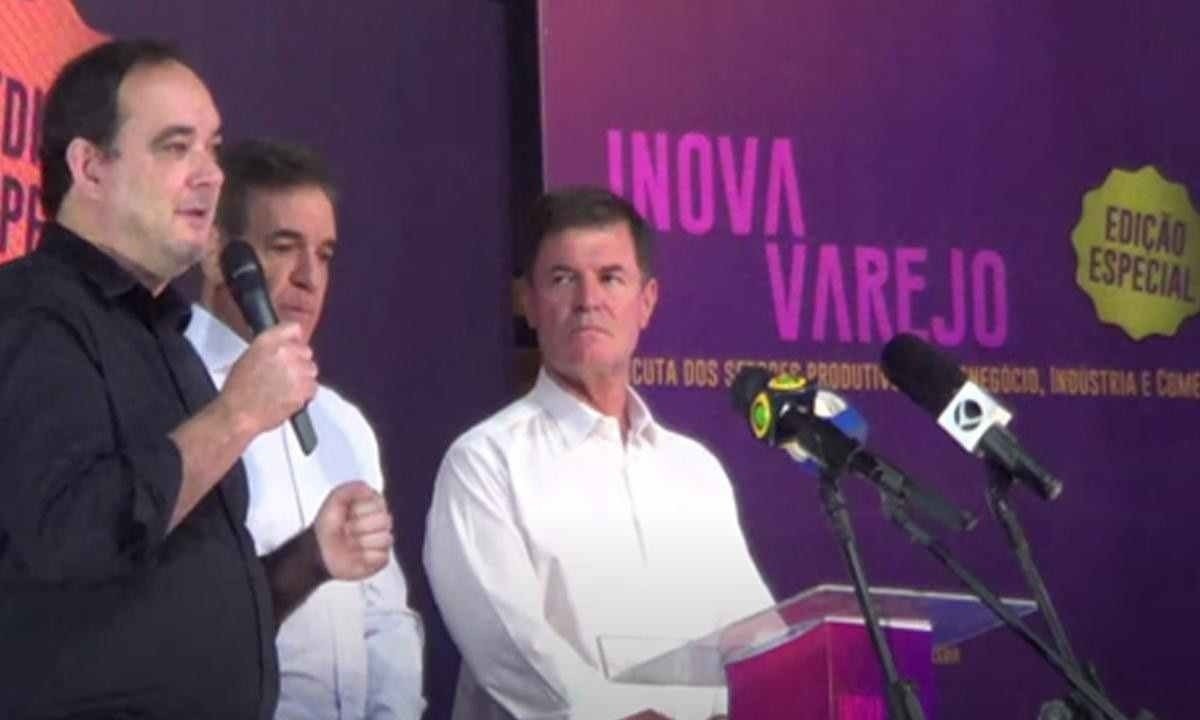 Flávio Roscoe (Fiemg), Nadim Donato (Fecomércio MG) e Antônio Pitangui de Salvo (Faemg) durante coletiva à imprensa de Uberaba  -  (crédito: Fecomércio MG/Divulgação)