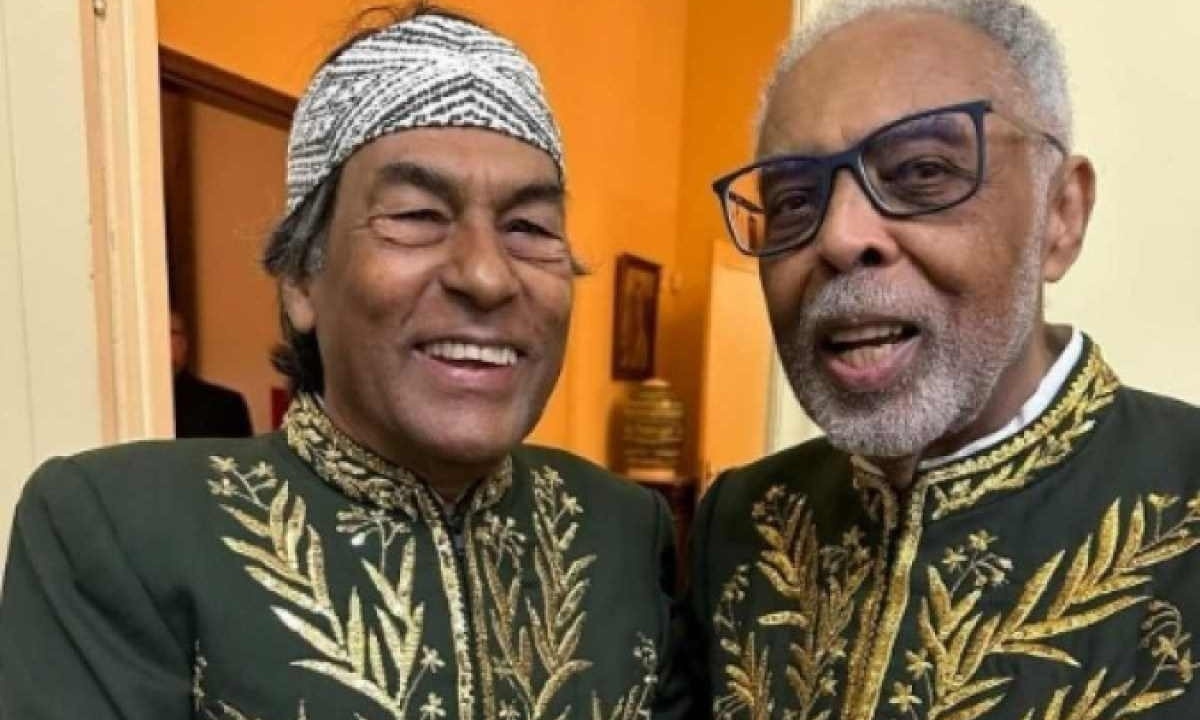 Ailton Krenak, primeiro indígena no quadro da ABL desde sua fundação, e Gilberto Gil -  (crédito: Reprodução/Instagram @gilbertogil)