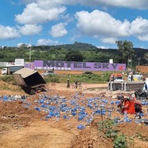 Caminhão desgovernado bate em grade de proteção tomba na MGC-135 - Luiz Ribeiro/DA Press