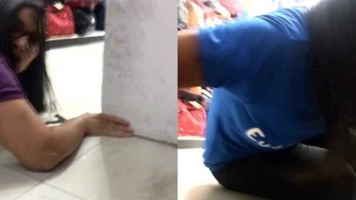 Pessoas se arrastam em loja durante tiroteio em Seropédica (RJ) -  (crédito: Reprodução/Dailymotion)