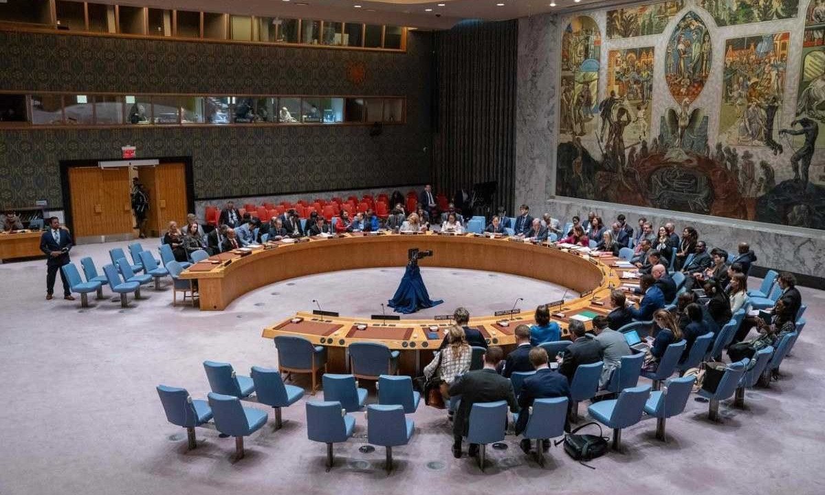 Reunião do Conselho de Segurança da ONU realizada neste domingo (14) -  (crédito: David Dee Delgado/ Getty Images via AFP)
