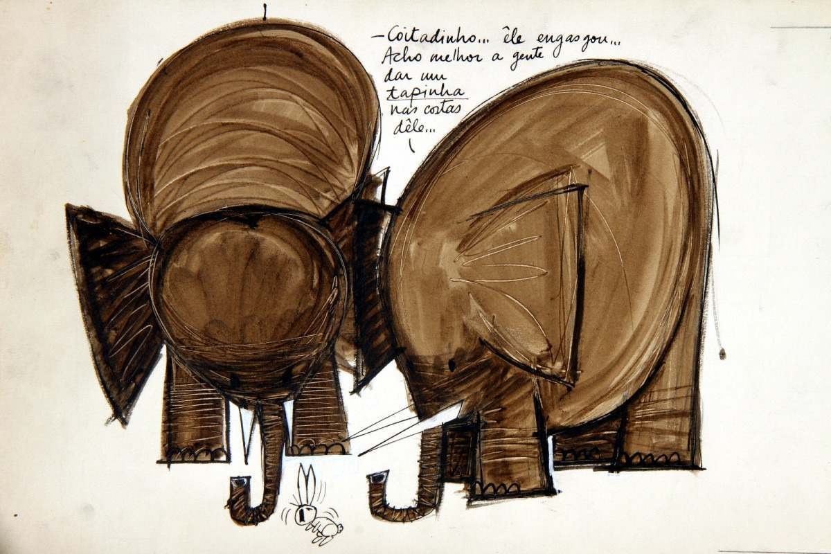 Desenho de dois elefantes feito por Ziraldo