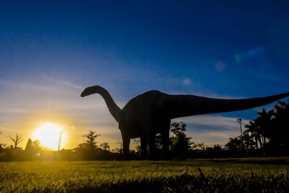 No Geossítio de Peirópolis, em Uberaba, o visitante se encanta com a réplica do dinossauro Uberabatitan ribeiroi, com seus 27 metros de comprimento