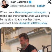 Hugh Jackman levanta peso no treinamento para Wolverine - Twitter Hugh Jackman