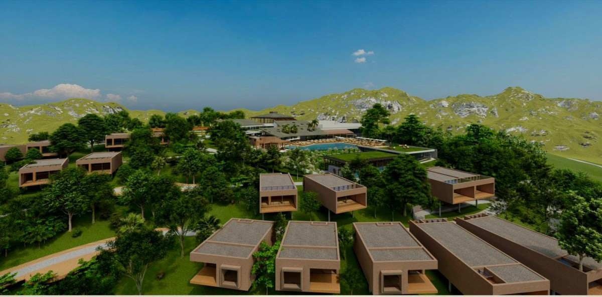 O primeiro hotel-boutique contará com 46 bangalôs, piscinas climatizadas e cobertas