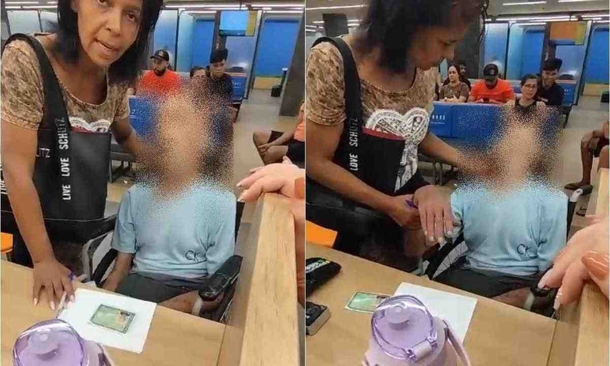 Montagem exibe dois momentos de Érika com 'Tio Paulo' na agência bancária -  (crédito: Reprodução/Redes sociais)