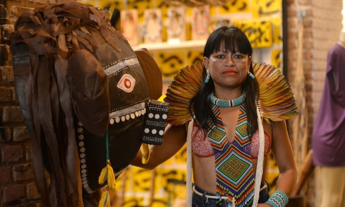 Na foto, Daru Tikuna, artista plástica e representante do povo Tikuna, na região do Rio Solimões, no Amazonas.
       -  (crédito:  Túlio Santos/EM/D.A Press)