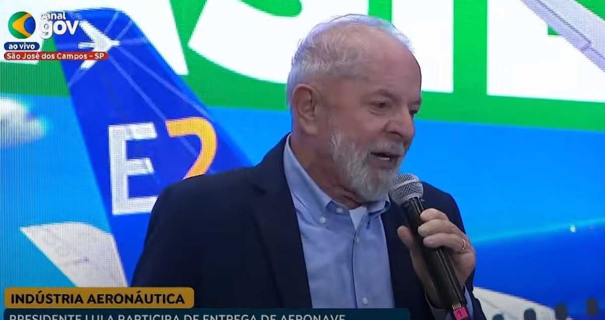 Presidente Luiz Inácio Lula da Silva participou de evento da Embraer em São José dos Campos, no interior de São Paulo -  (crédito: Reprodução/Redes Sociais)