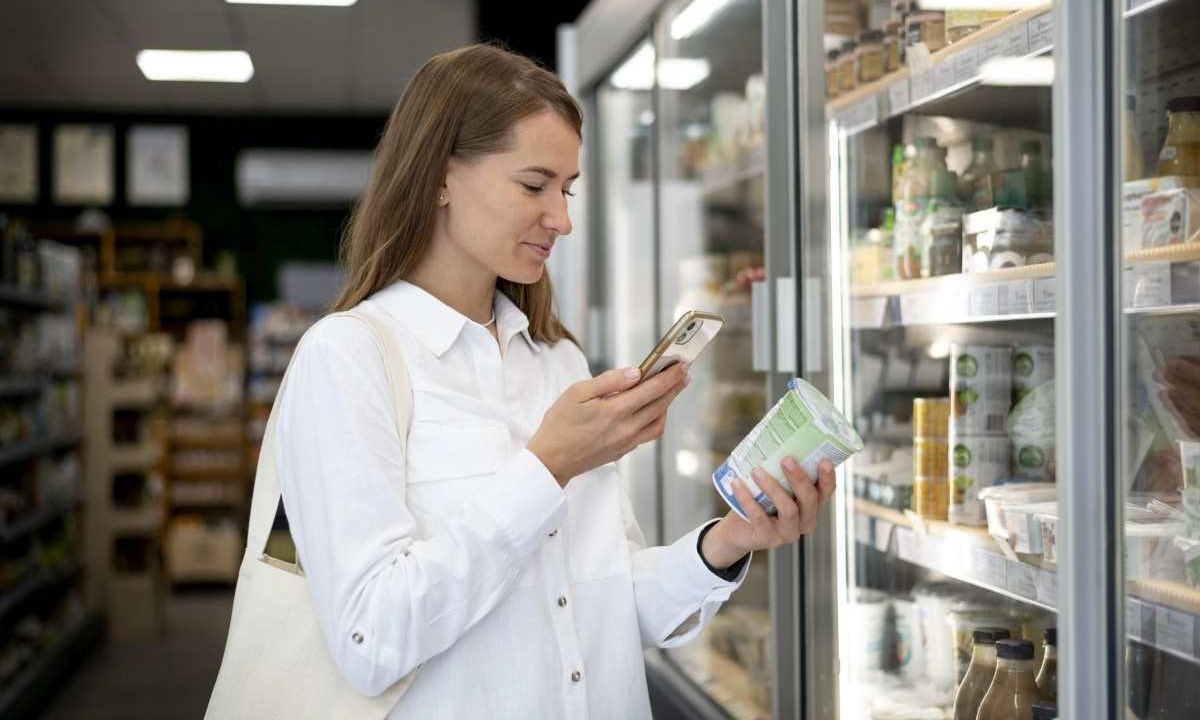 Consumidora consulta o celular para tomar uma decisão de compra -  (crédito: Freepik)