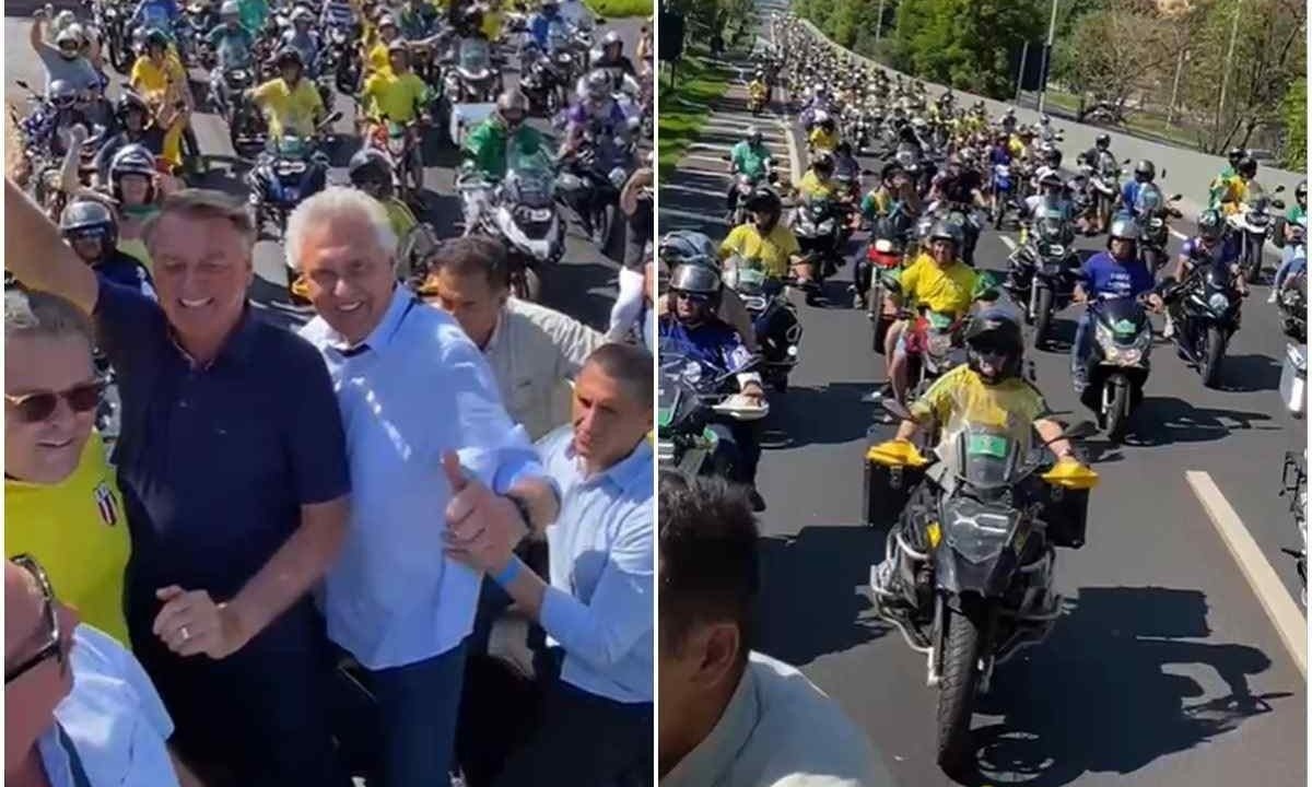Bolsonaro e Caiado fazem moticiata em SP -  (crédito: REDES SOCIAIS/REPRODUÇÃO)