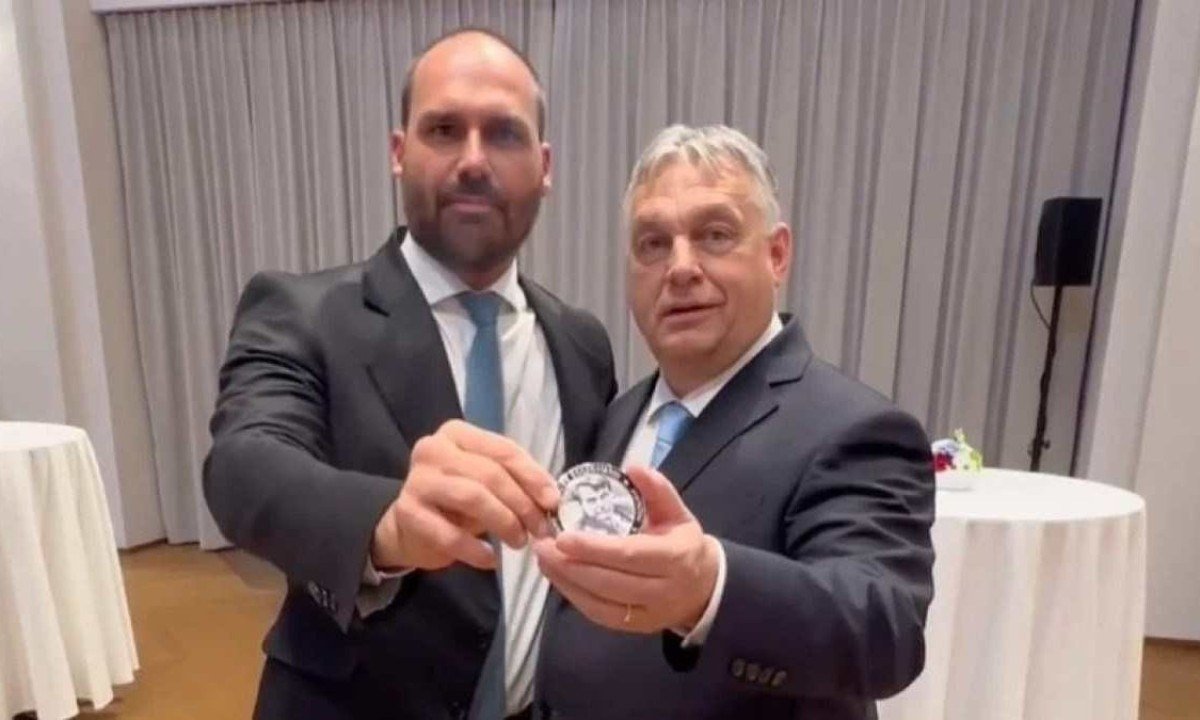 Eduardo Bolsonaro e Orbán -  (crédito: Reprodução/Instagram (@bolsonarosp))