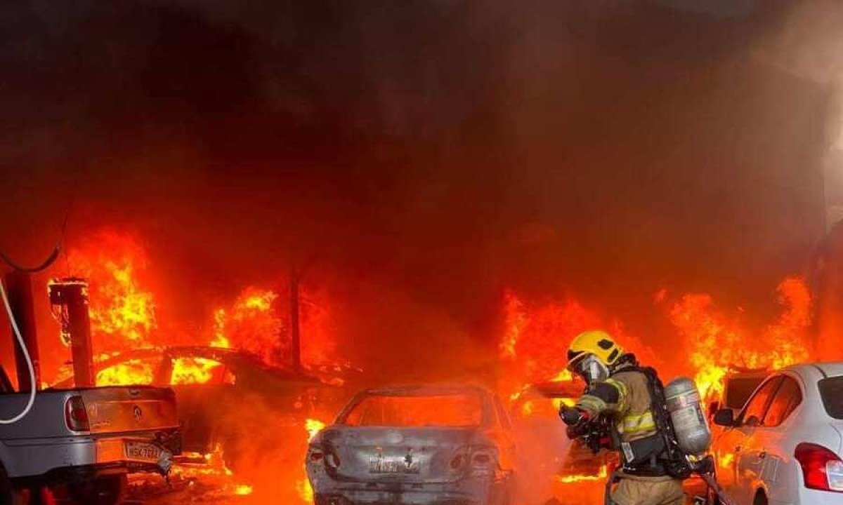 Bombeiros tentam conter as chamas no local  -  (crédito: CBMMG/Divulgação )