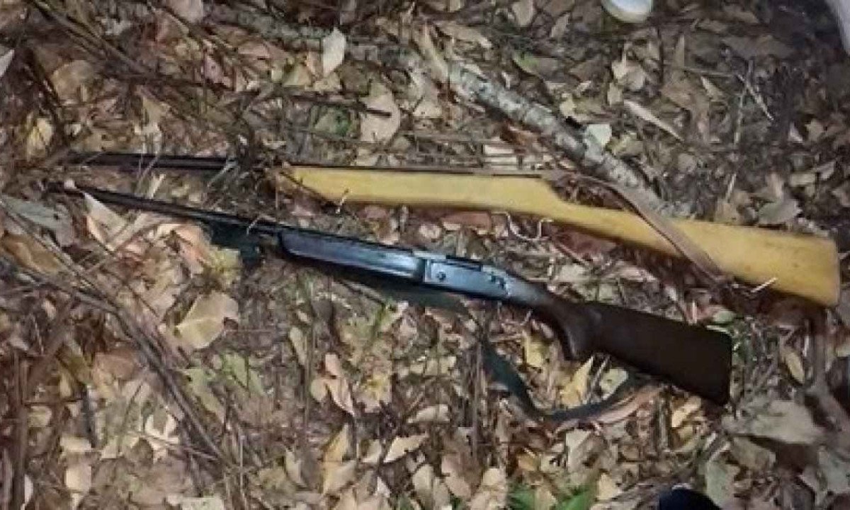 As duas armas usadas pelo idoso no crime foram encontradas em mata -  (crédito: PMMG/Divulgação)