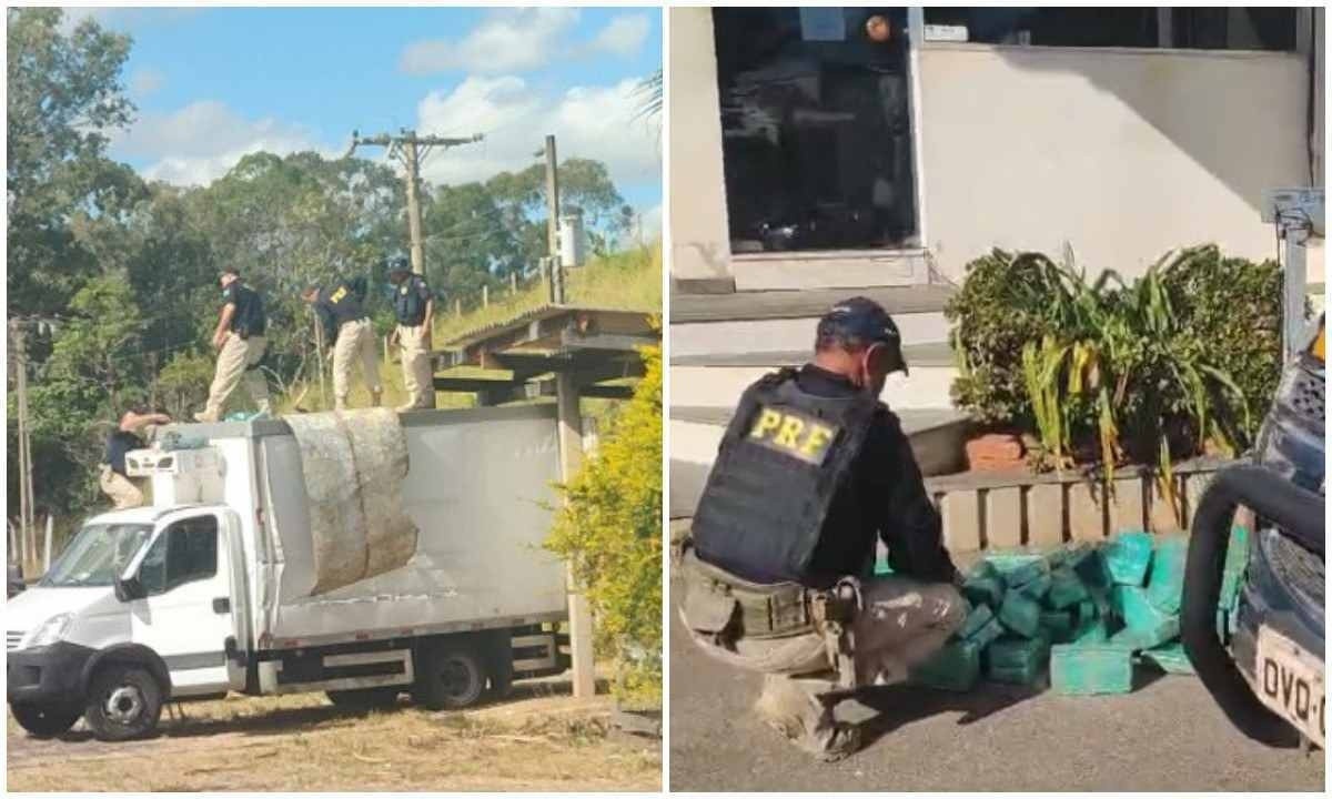 Drogas foram encontradas em compartimento sobre o teto da carroceira -  (crédito: PRF/Divulgação)