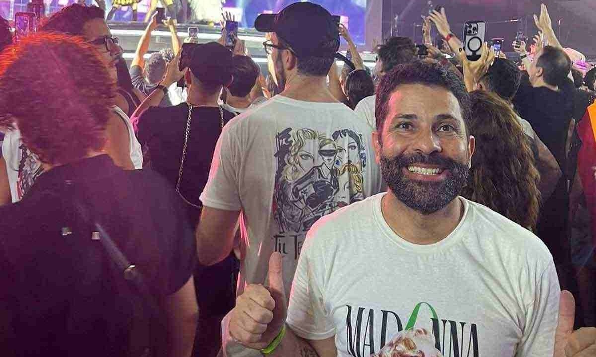 Apaixonado por Madonna, Leo Assumpção viu o show em uma área privilegiada -  (crédito: ARQUIVO PESSOAL)