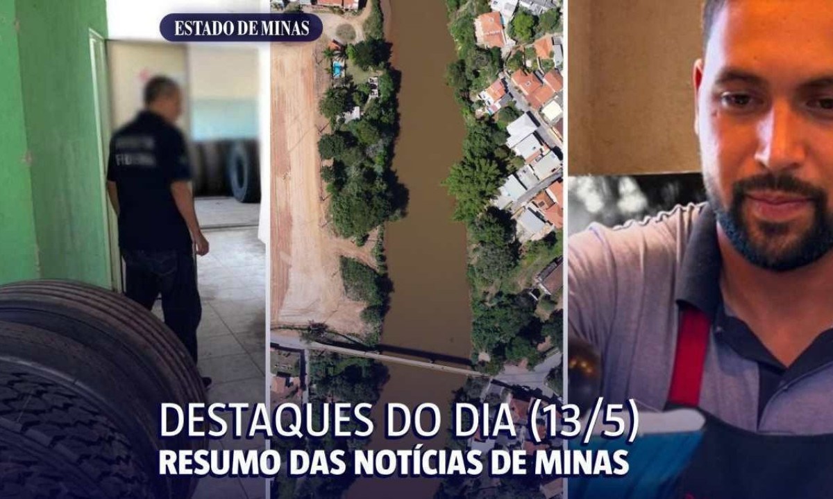 Resumo das notícias de Minas Gerais desta segunda-feira (13/5) -  (crédito: Arte sobre fotos de: Receita Federal, Leandro Couri/EM/D.A Press e Redes Sociais)