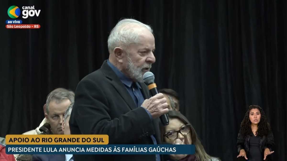 Presidente Lula anuncia, em evento em São Leopoldo, novas medidas de apoio as vítimas das enchentes que devastaram o Rio Grande do Sul -  (crédito: Reprodução/CanalGov)
