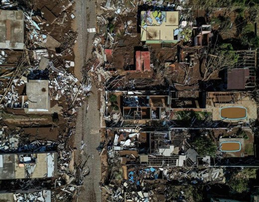Vista aérea de Arroio do Meio, no Rio Grande do Sul, após a enchente que atingiu o município  -  (crédito: NELSON ALMEIDA / AFP)