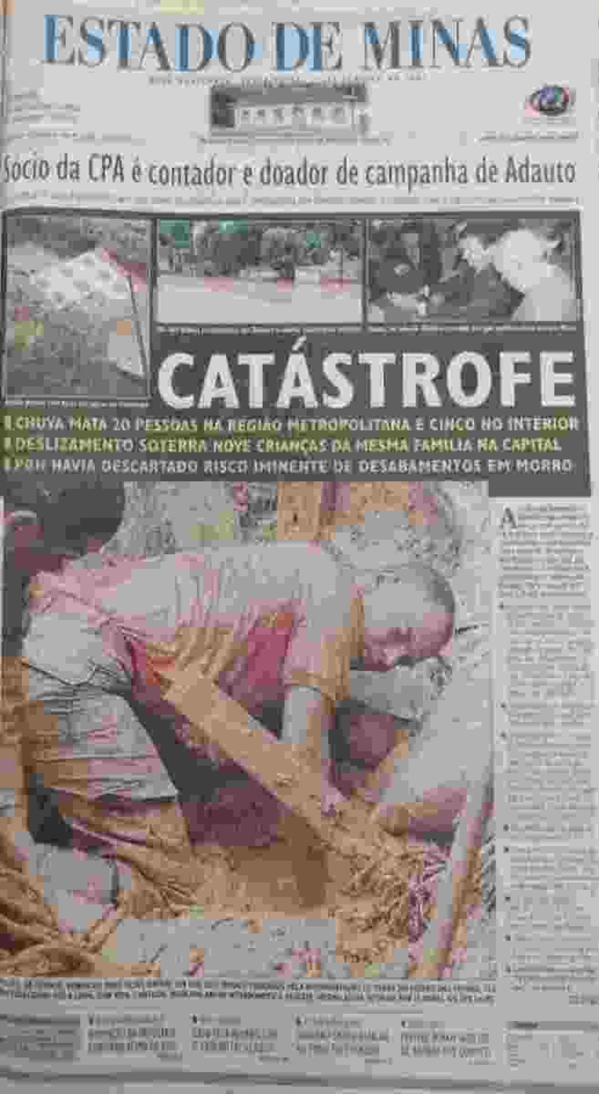 Capa do Estado de Minas, de 1997 e 2003, mostra tragédias causadas por temporais
