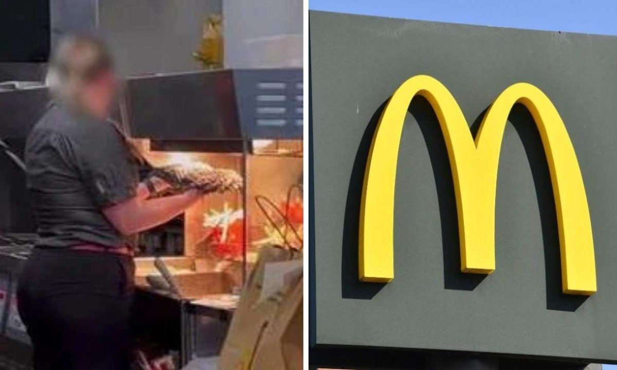 Funcionária do Mc Donald's limpou o chão com o esfregão e depois o secou no aquecedor de batatas -  (crédito: Redes sociais / AFP)