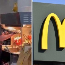 Funcionária do McDonald's seca esfregão em cima de batatas fritas - Redes sociais / AFP