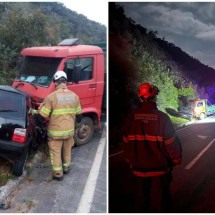 Mulher morre em batida entre carro e caminhão na BR-267, em Minas  - Corpo de Bombeiros/Divulgação