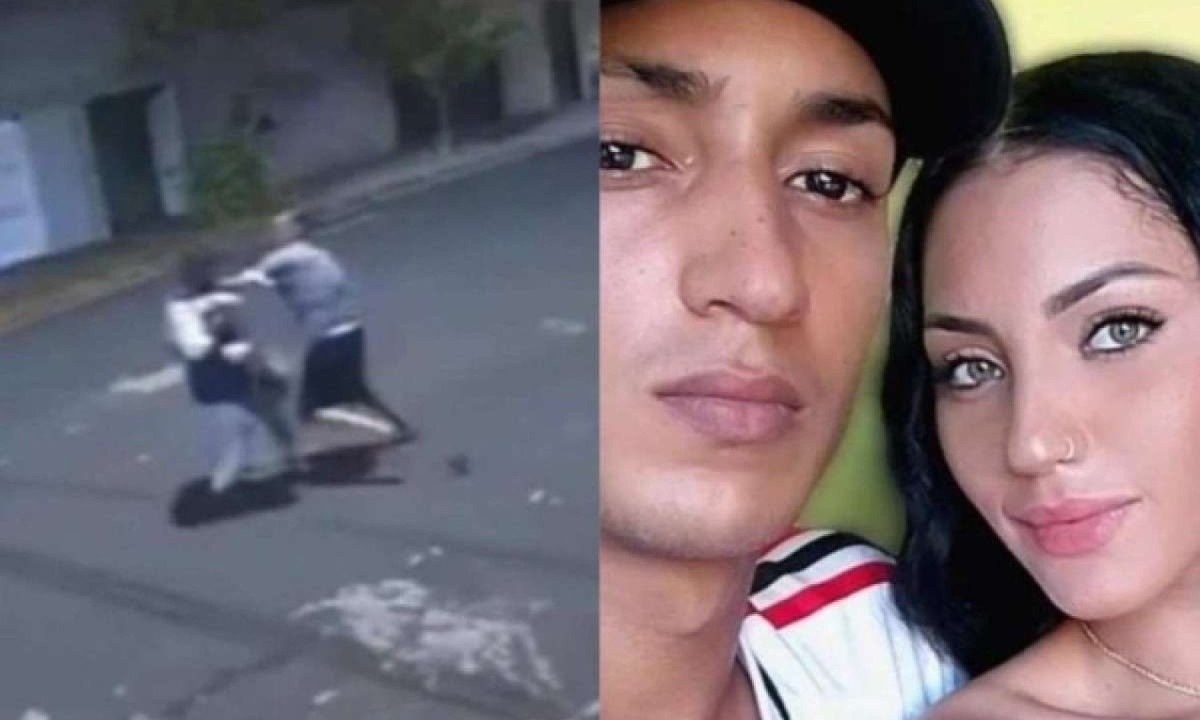Imagem à esquerda, captada por câmera de segurança, registra assaltante apanhando do casal; à direita, estão Fênix Oliveira e Luísa Alexandra -  (crédito: Reprodução/Câmera de segurança - Arquivo pessoal)