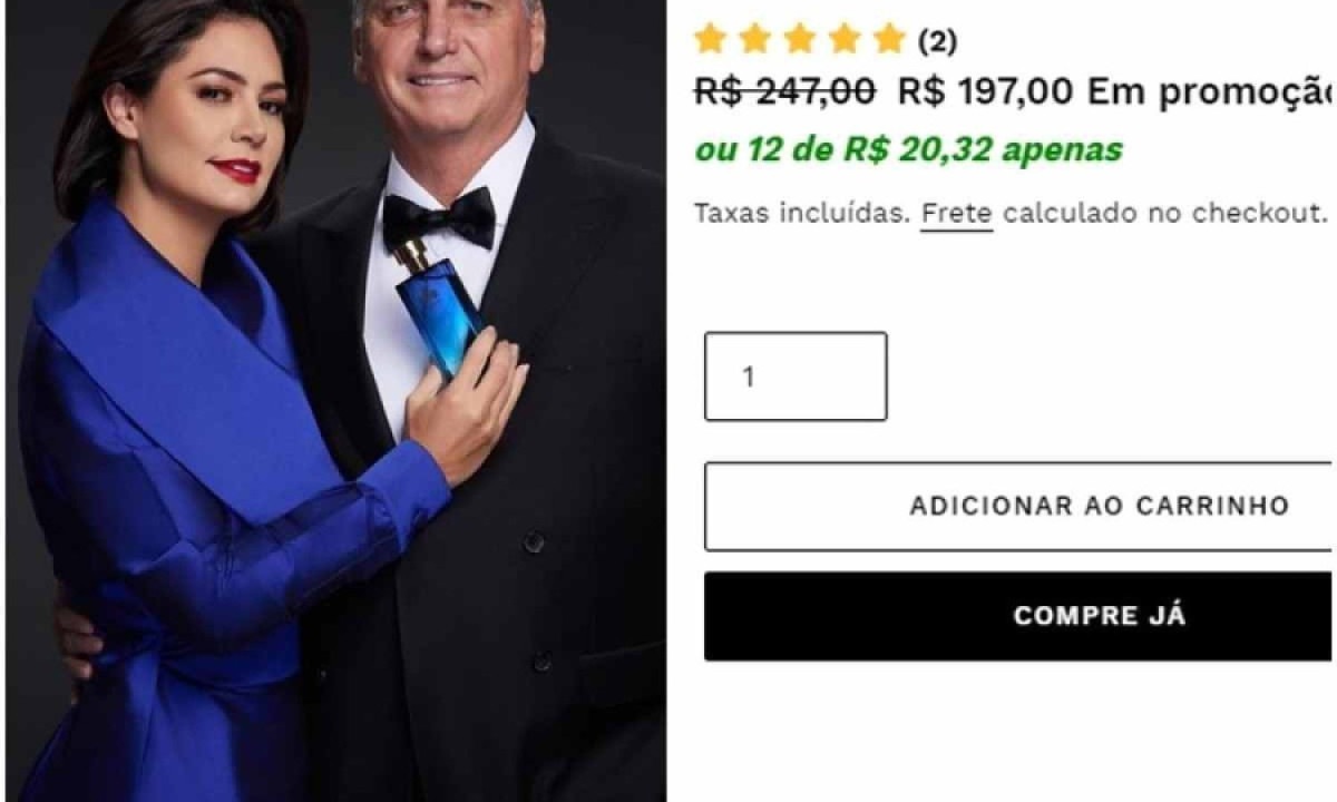 Perfume do Bolsonaro -  (crédito: Reprodução/Instagram/@michellebolsonaro (30/5) - Reprodução/lojadodivo.com)