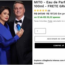 "Mito": novo perfume de Bolsonaro é lançado por R$ 197 - Reprodução/Instagram/@michellebolsonaro (30/5) - Reprodução/lojadodivo.com