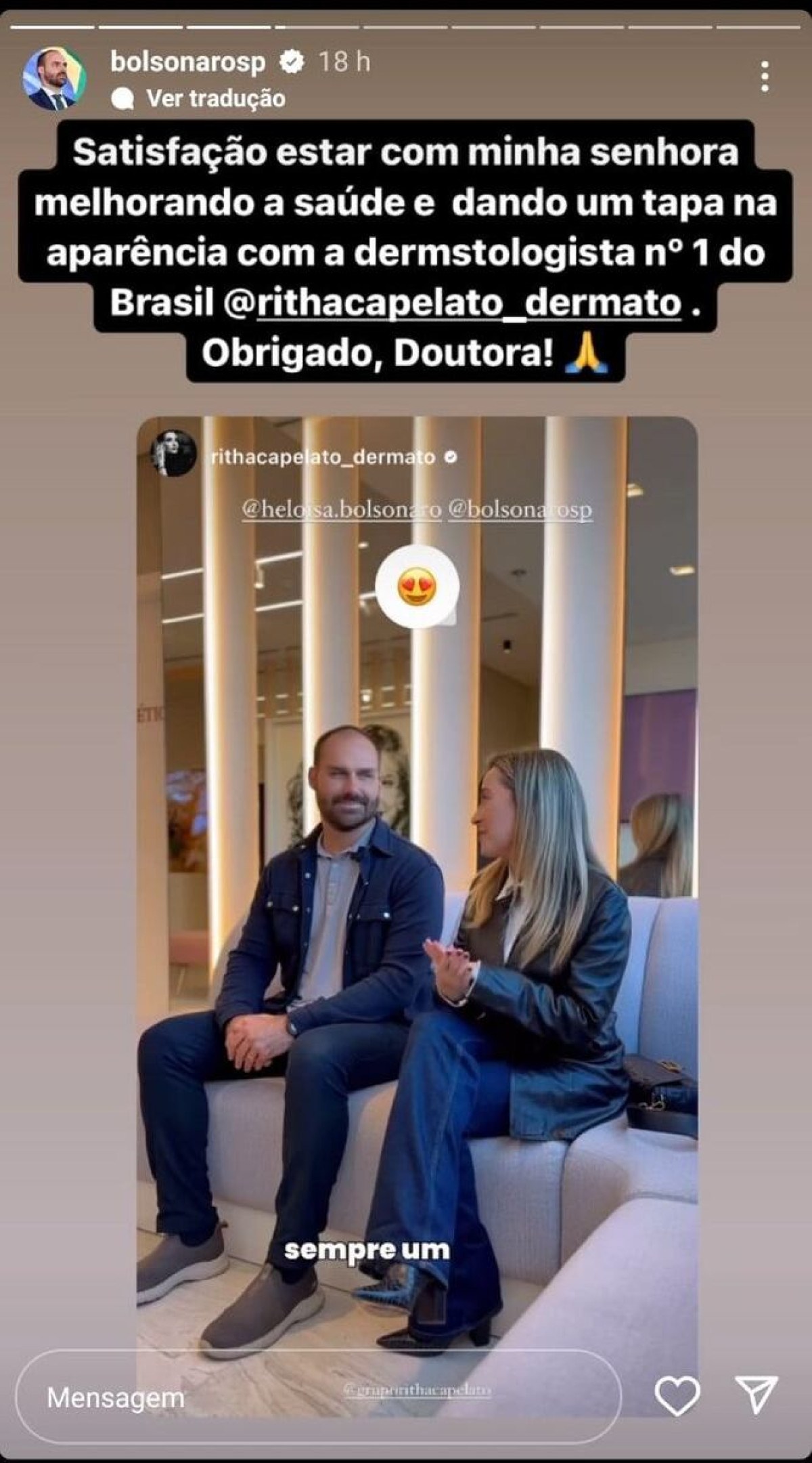 Eduardo Bolsonaro postou no Instagram o 'Beauty day'