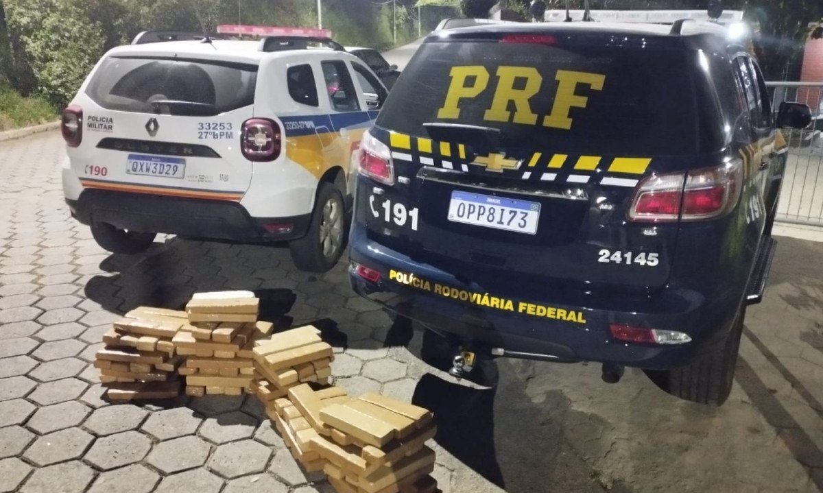 Morador se deparou com essa quantidade de maconha em frente &agrave; casa dele, em Lima Duarte -  (crédito: Divulga&ccedil;&atilde;o / PRF)