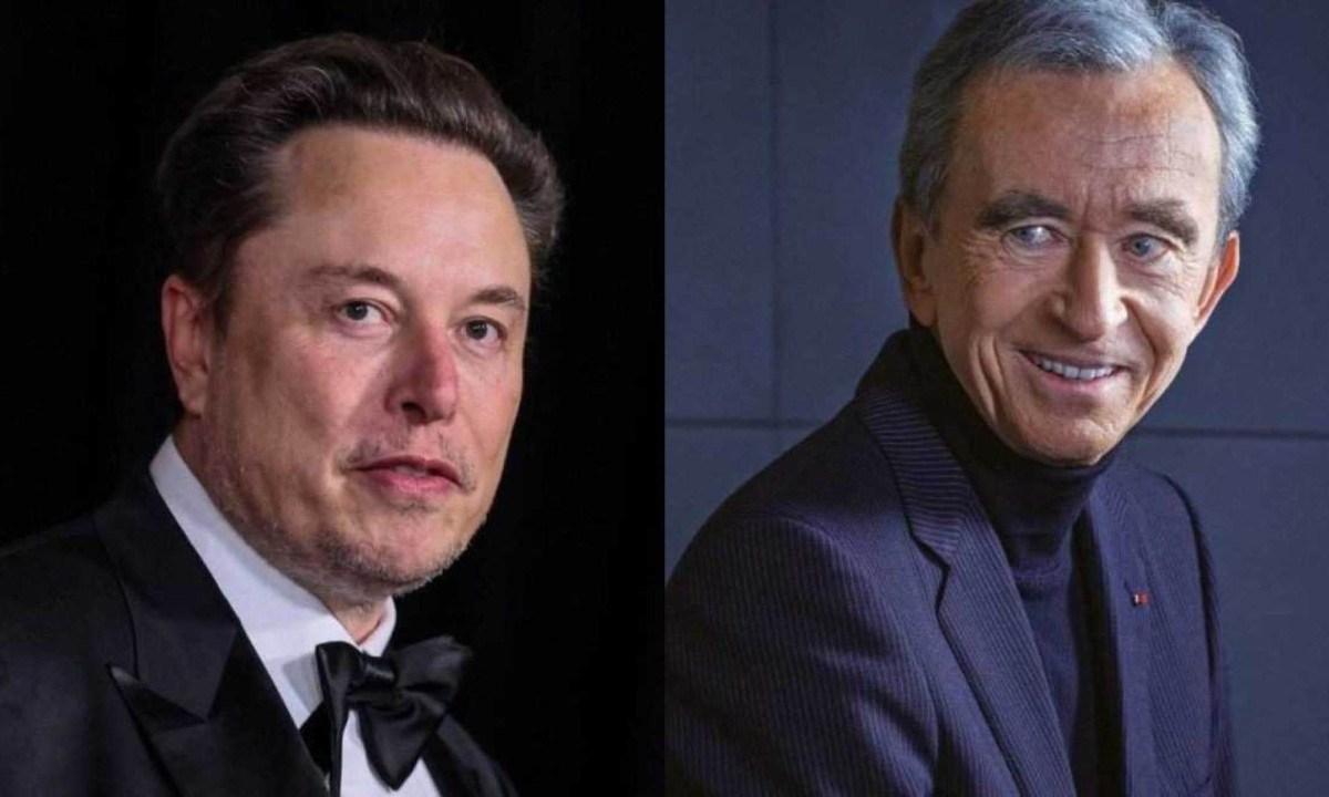 Elon Musk, CEO da Tesla, agora ocupa a segunda posição de mais rico do mundo, seguindo Bernard Arnault, do conglomerado de luxo LVMH, que ocupa a primeira posição
 -  (crédito: ETIENNE LAURENT / AFP e Divulgação)