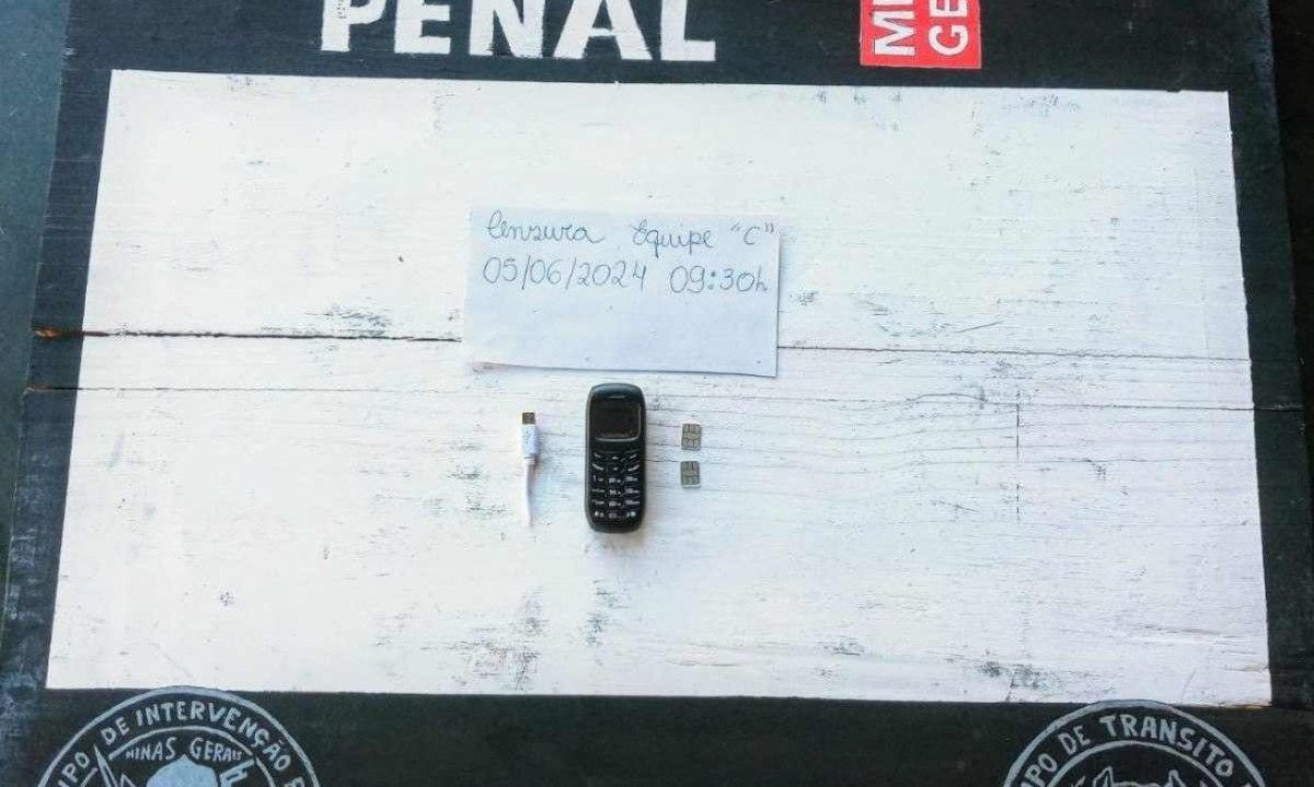 Um dos aparelhos apreendidos dentro do pacote de batata palha no presídio de São Joaquim de Bicas  -  (crédito: Sejusp/Divulgação )