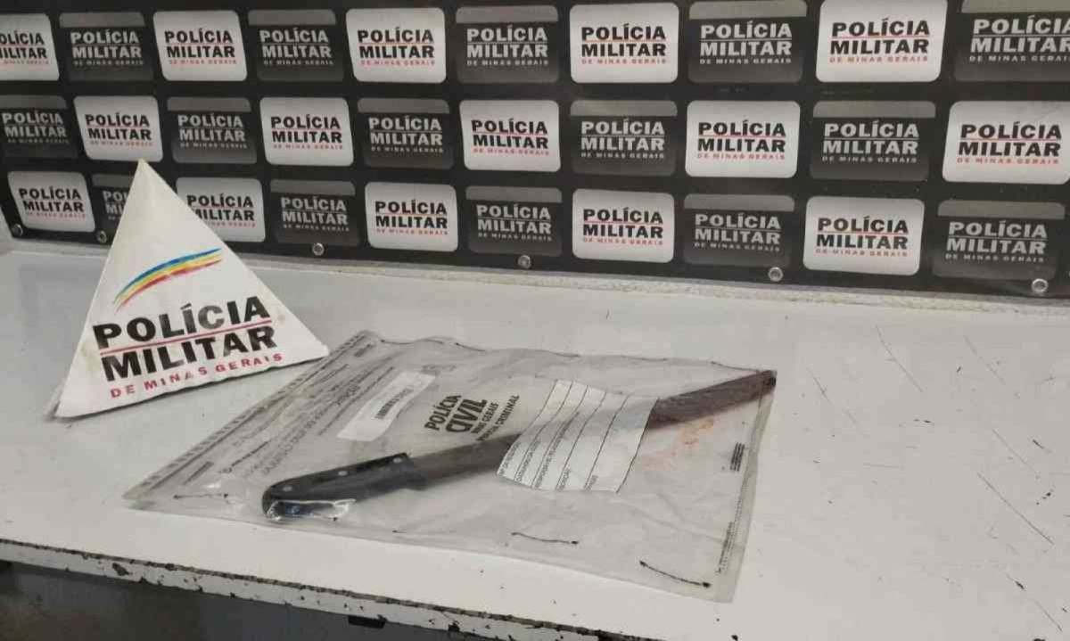 O facão usado no crime também foi apreendido pela PM -  (crédito: Divulgação/PMMG)