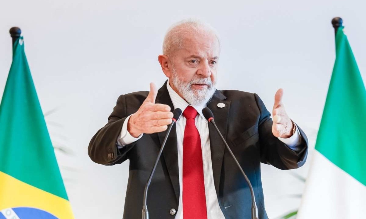 Presidente Lula em coletiva após a reunião do G7, na Itália. -  (crédito: Ricardo Stuckert/PR)