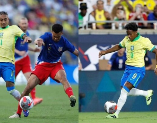 Raphinha e Endrick em ação pelo Brasil no amistoso diante dos Estados Unidos -  (crédito: Fotos: Rafael Ribeiro/CBF)