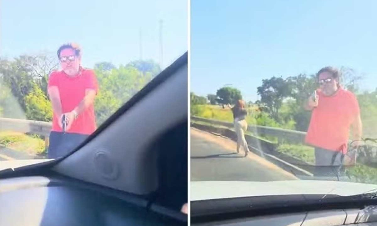 Um motorista é considerado foragido após atirar em direção a um casal durante briga de trânsito na rodovia Castello Branco, em Boituva, São Paulo -  (crédito: Reprodução/X@Nilza_Martiins)