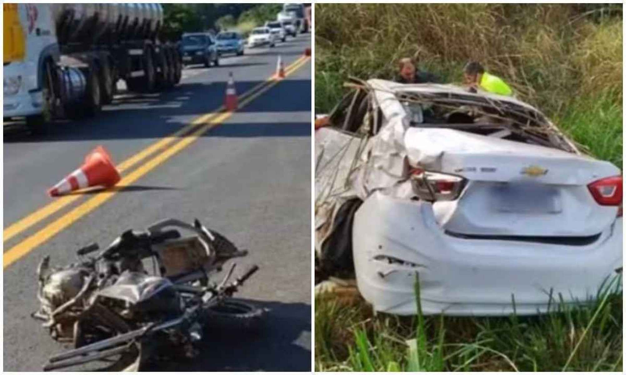 Pai e filho em moto morrem em batida com carro na BR-116, em Minas Gerais