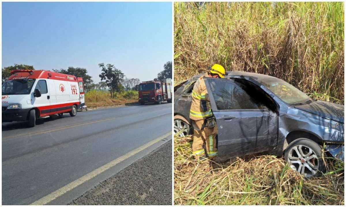 Conforme a corporação, o motorista seguia na direção do município de Formiga e se deparou com um cachorro no meio da via, na altura do KM 480 da rodovia -  (crédito: Corpo de Bombeiros)