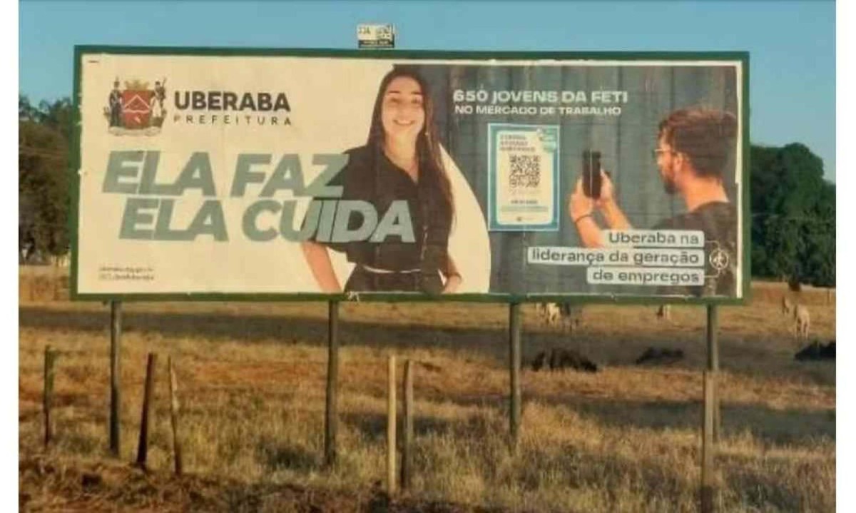 Um dos outdoors da Prefeitura de Uberaba que foram retirados após determinação da Justiça Eleitoral -  (crédito: Redes Sociais/Divulgação)