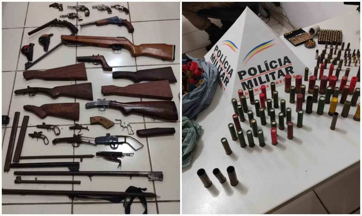 Armas e munições foram apreendidas pela Polícia Militar -  (crédito: PMMG)