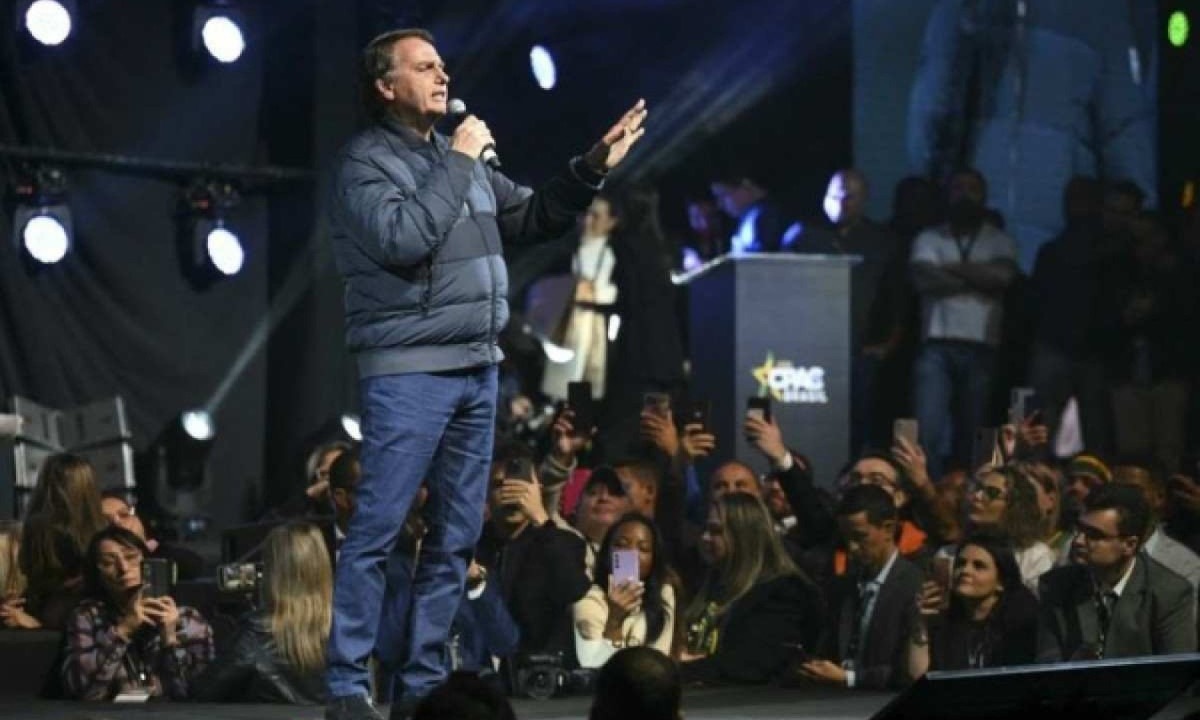 A fala de Bolsonaro abriu o evento  a Conferência de Política Ação e Conservadora (CPAC Brasil, onde jornalistas foram agredidos -  (crédito: Evaristo Sá/AFP)